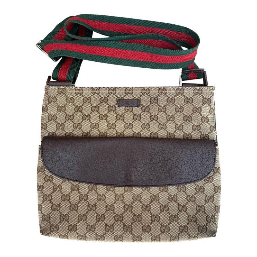 Vintage Gucci GG Canvas Messenger Bag Web Stripe Crossbody